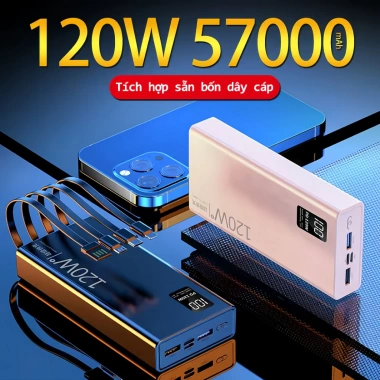 Sạc Siêu Nhanh 120W 57.000mAh Dự Phòng Kèm 4 Cáp Đa Dụng, Siêu Tiện Lợi