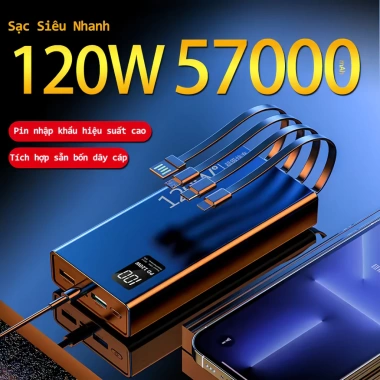 Sạc Siêu Nhanh 120W 57.000mAh Dự Phòng Kèm 4 Cáp Đa Dụng, Siêu Tiện Lợi