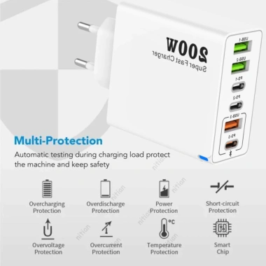 Sạc Siêu Nhanh 200W 6 Cổng 3 USB + 3 Type‑C Đa Quốc Gia EU Anh Mỹ Dùng Du Lịch 6 Sạc Siêu Nhanh 200W 6 Cổng 3 USB + 3 Type‑C Đa Quốc Gia EU Anh Mỹ Dùng Du Lịch 6