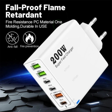 Sạc Siêu Nhanh 200W 6 Cổng 3 USB + 3 Type‑C Đa Quốc Gia EU Anh Mỹ Dùng Du Lịch 7 Sạc Siêu Nhanh 200W 6 Cổng 3 USB + 3 Type‑C Đa Quốc Gia EU Anh Mỹ Dùng Du Lịch 7