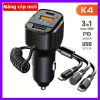 Sạc Xe Hơi 3 trong 1 PD Lò Xo Nhanh - Cáp USB Kép Đa Năng K4, Giá chỉ 194.640₫