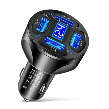 Sạc xe hơi 4 cổng 3.1A - Hiển thị số, tích hợp điện áp, 4 trong 1, giá ưu đãi 77.000₫