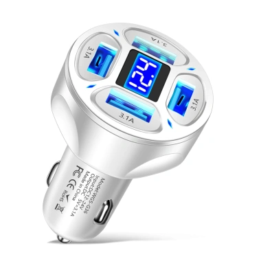 Sạc xe hơi 4 cổng 3.1A - Hiển thị số, tích hợp điện áp, 4 trong 1, giá ưu đãi 77.000₫