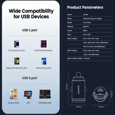 Sạc Xe Hơi 45W Type‑C PPS 33W PD – Sạc Nhanh Vòng Kéo USB cho Samsung, Xiaomi – 108.900₫ 8