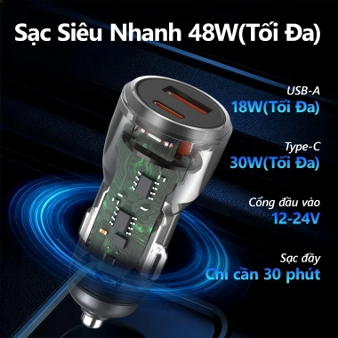 Sạc xe hơi nhanh 48W ANRMESUN 12-24V QC3.0 USB-C cho iPhone & Android, an toàn, giá 57.000₫ 2 Sạc xe hơi nhanh 48W ANRMESUN 12-24V QC3.0 USB-C cho iPhone & Android, an toàn, giá 57.000₫ 2