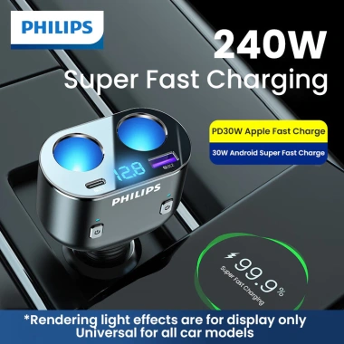 Sạc Xe Hơi Philips DLP4.101B 30W USB PD Siêu Nhanh, Cổng USB + PD, Đa Dụng Cho Ô Tô và Ô Tụ