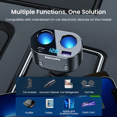 Sạc Xe Hơi Philips DLP4.101B 30W USB PD Siêu Nhanh, Cổng USB + PD, Đa Dụng Cho Ô Tô và Ô Tụ