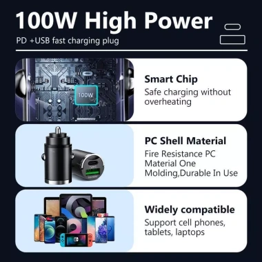Sạc Xe Hơi USB-C 100W QC3.0 PD - Nhanh cho Samsung, Huawei, Xiaomi - 57.311 VND