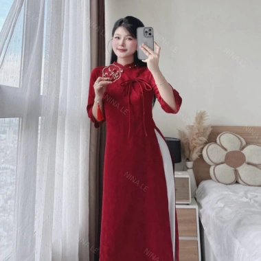 Sale 30% Áo dài gấm châu sa cách tân dáng suông hot Tết 2.026 Giá 182.280₫