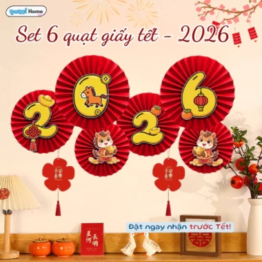 Sale 40% Bộ 6 Quạt Giấy Nhung Đỏ Gấp Sẵn Dán Tường Trang Trí Tết 2.026 Nomihome