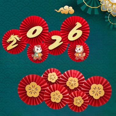 Sale 40% Bộ 6 Quạt Giấy Nhung Đỏ Gấp Sẵn Dán Tường Trang Trí Tết 2.026 Nomihome