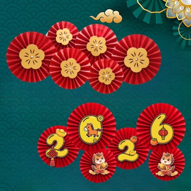 Sale 40% Bộ 6 Quạt Giấy Nhung Đỏ Gấp Sẵn Dán Tường Trang Trí Tết 2.026 Nomihome