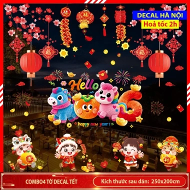 SALE RẺ Decal Dán Tết 2.026 In Hai Mặt Dán Kính Cành Đào Trang Trí Không Keo Hít Tĩnh Điện – Giá 40.000đ