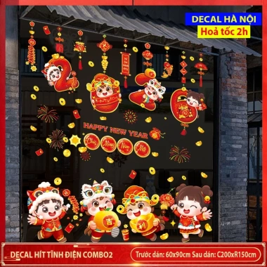 SALE RẺ Decal Dán Tết 2.026 In Hai Mặt Dán Kính Cành Đào Trang Trí Không Keo Hít Tĩnh Điện – Giá 40.000đ