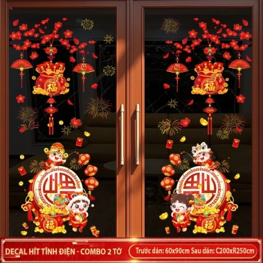 SALE RẺ Decal Dán Tết 2.026 In Hai Mặt Dán Kính Cành Đào Trang Trí Không Keo Hít Tĩnh Điện – Giá 40.000đ