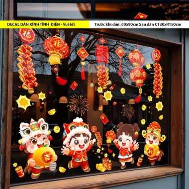SALE RẺ Decal Dán Tết 2.026 In Hai Mặt Dán Kính Cành Đào Trang Trí Không Keo Hít Tĩnh Điện – Giá 40.000đ