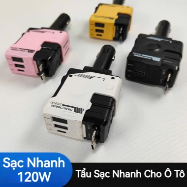 Sale Tẩu Sạc Nhanh Ô Tô 120W 2 Cổng Lightning & Type‑C, Hỗ Trợ PD/QC3.0, Giá 139.000đ