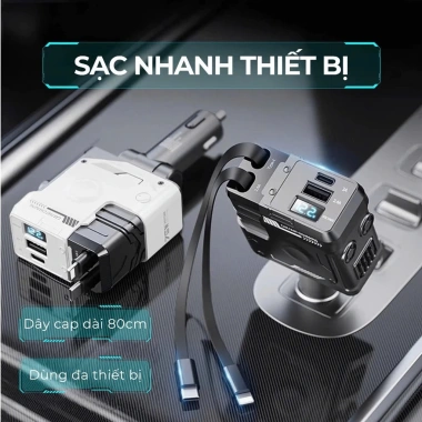 [SALE TẾT] Tẩu Sạc Nhanh 120W Cho Ô Tô - Dây Rút, Cáp Type-C & Lightning, Sạc Siêu Tốc 6