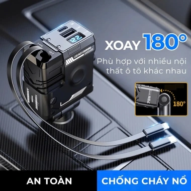 [SALE TẾT] Tẩu Sạc Nhanh 120W Cho Ô Tô - Dây Rút, Cáp Type-C & Lightning, Sạc Siêu Tốc 7