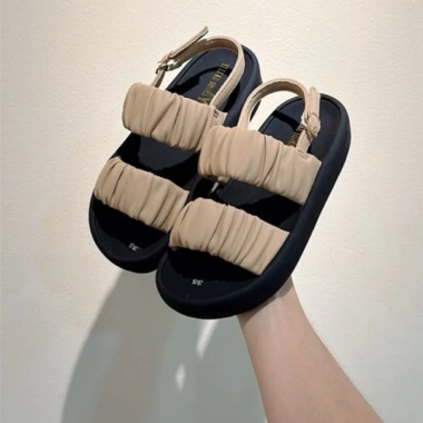 Sandal nữ 2 quai nhúng xếp ly cao 2cm, da mềm nhẹ, trẻ trung - Giảm còn 165.000 VND