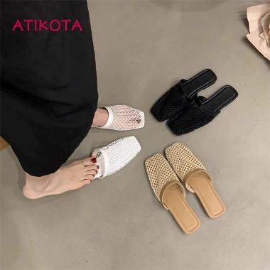 Sandal Nữ Atikota Baotou Dệt Kim Mềm Rỗng Lưới Dép Sinh Viên Mùa Hè Ngoài Trời 169k