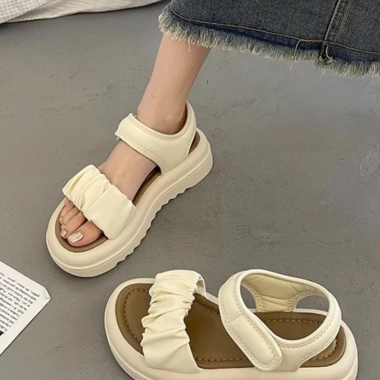 Sandal nữ bèo nhún DOZIMAX quai da mềm, đế 4cm, dễ làm sạch, giá 149.000 VND - Đi học, đi chơi