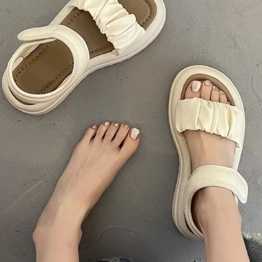 Sandal nữ bèo nhún DOZIMAX quai da mềm, đế 4cm, dễ làm sạch, giá 149.000 VND - Đi học, đi chơi