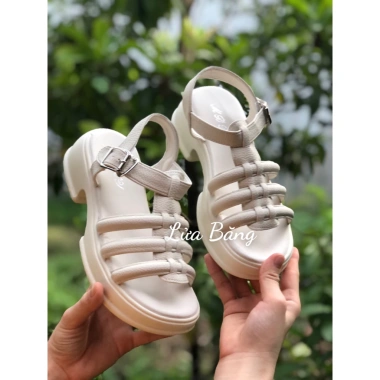 Sandal nữ đế cao 4cm da sần 3 quai đan ngang Fullbox - Đế độn mùa hè du lịch 265k