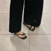 Sandal xỏ ngón mũi vuông nơ satin, đế bệt 1cm phong cách đơn giản, đi biển mùa hè - Giá 249.000đ Fullbox 3