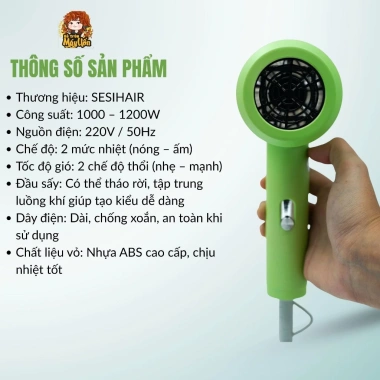 Sấy mini xanh lá Sesihair - Gọn du lịch, bà trùm uốn tóc, chỉ 250k