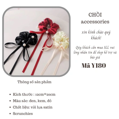 Scrunchies lụa thắt nơ tiểu thư bé gái – Đính hạt trai nhân tạo, xinh xắn, giá 21.340đ