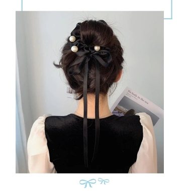 Scrunchies lụa thắt nơ tiểu thư bé gái – Đính hạt trai nhân tạo, xinh xắn, giá 21.340đ