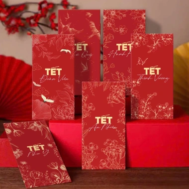 Set 10 Bao Lì Xì Tết Gấm Hoa Hàng Thiết Kế Cán Mờ Sang Trọng, Chỉ 17.900 VNĐ