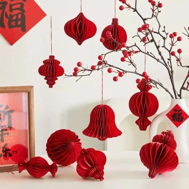 Sét 10 đèn lồng giấy trang trí Tết - Đèn lồng cây đào, cây quất, lọ hoa, giá 99.000₫