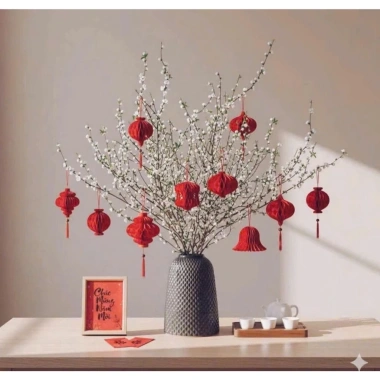 Sét 10 đèn lồng giấy trang trí Tết - Đèn lồng cây đào, cây quất, lọ hoa, giá 99.000₫