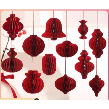 Sét 10 đèn lồng giấy trang trí Tết - Đèn lồng cây đào, cây quất, lọ hoa, giá 99.000₫