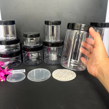 Set 10 hũ nhựa trong suốt + nắp đen/gỗ màu - Đựng gia vị thực phẩm đa kích thước 1kg-50g, giảm giá 28.000₫ 10 Set 10 hũ nhựa trong suốt + nắp đen/gỗ màu - Đựng gia vị thực phẩm đa kích thước 1kg-50g, giảm giá 28.000₫ 10
