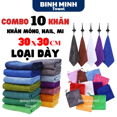 Set 10 khăn làm móng nail mi 30x30cm 100% microfiber mềm mịn thấm hút 47.600₫