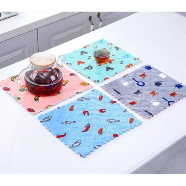 Set 10 Khăn Lau 2 Mặt Hoa Quả 25x25cm Siêu Thấm Hút Nước Lông Cừu San Hô 32.999đ 4