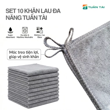 Set 10 Khăn Lau Đa Năng Tuấn Tài 30x30cm Microfiber Cao Cấp, Thấm Hút Nhanh 2