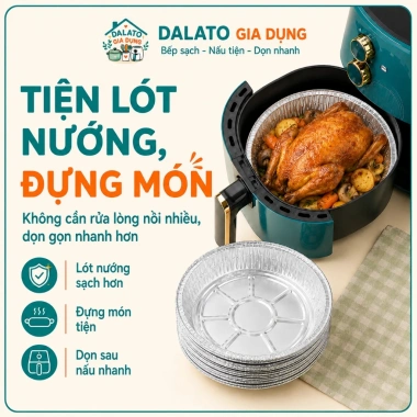 Set 10 khay giấy bạc lót nồi chiên không dầu 18-24cm dày cứng, tái sử dụng 2