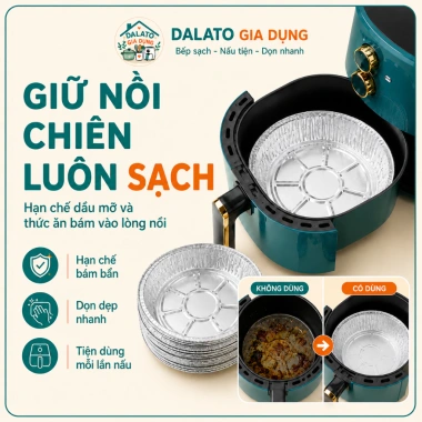 Set 10 khay giấy bạc lót nồi chiên không dầu 18-24cm dày cứng, tái sử dụng 3