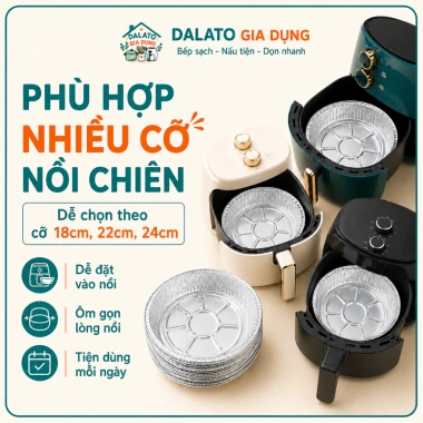 Set 10 khay giấy bạc lót nồi chiên không dầu 18-24cm dày cứng, tái sử dụng 5