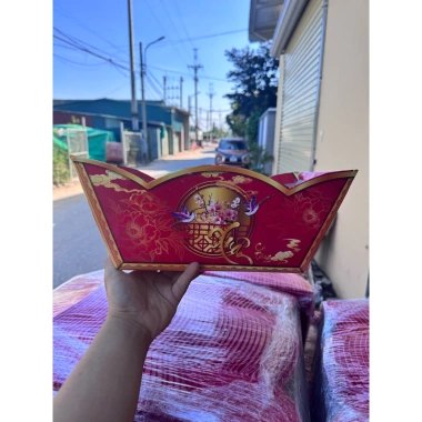 Set 10 thuyền vòm Tết Cát Tường và màng co - Đựng bánh, giỏ quà sang trọng, giảm 135k