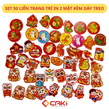 Set 100 Liễn In 2 Mặt + Dây Treo, 50 Thẻ Tag Mai Đào Trang Trí Tết 15.000đ