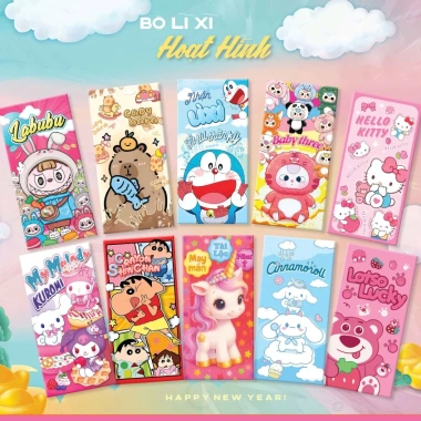 Set 100 phong bao lì xì hoạt hình Labubu, Capybaza gấu dâu - Giá ưu đãi 38.998₫