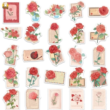 Set 10/20/50 sticker chống nước hoa hồng đỏ, tem tag dán mũ bảo hiểm, vali, laptop - 17.700 VND 5