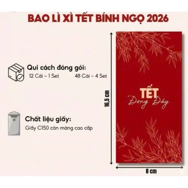 Set 12 Bao Lì Xì Tết 2.026 Hoa Nhí Độc Quyền Giấy C150 Dày Cán Mịn 16.000 VND