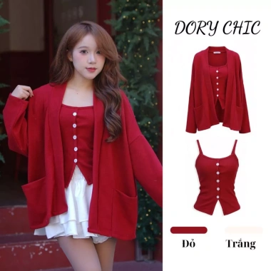 Set 2 áo khoác cardigan len thỏ mềm mịn + áo dây DORY CHIC Đón Tết 237.800₫