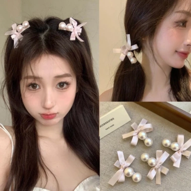 Set 2 kẹp mái tiểu thư ruy băng đính ngọc MRG03 – Dễ thương, giá 5.000 VND